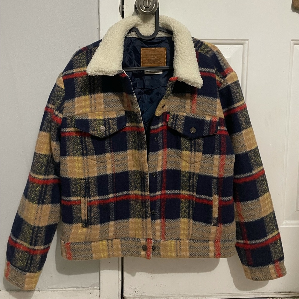Levi's Plaid Jacket with Sherpa Collar - Blue, Red, Tan